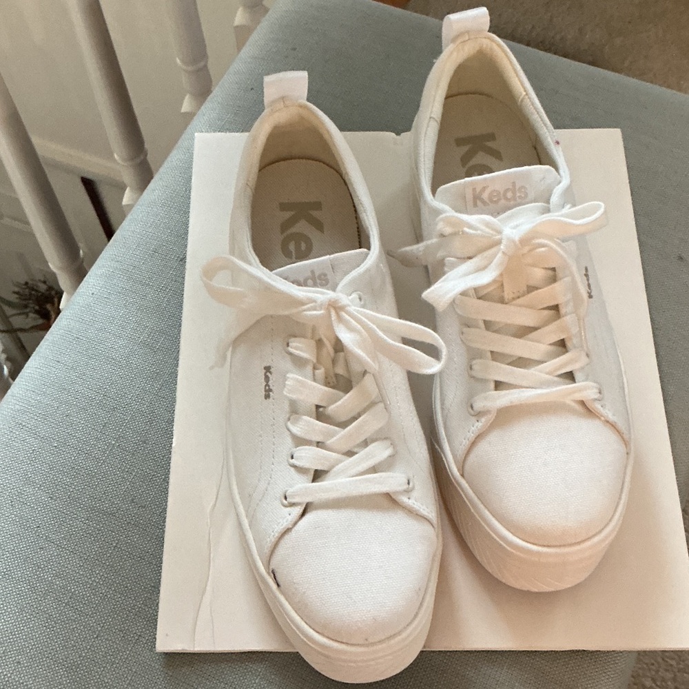 Keds white Cream Canvas Lace-Up Platform Sneakers